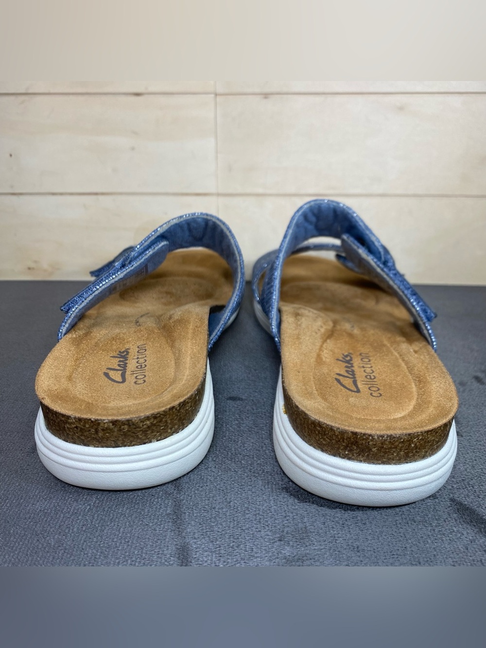 Clarks April Dusk Slide Sandals Women's Size 7.5 N Shoes Blue Silver Slip-Ons - Picture 6 of 11
